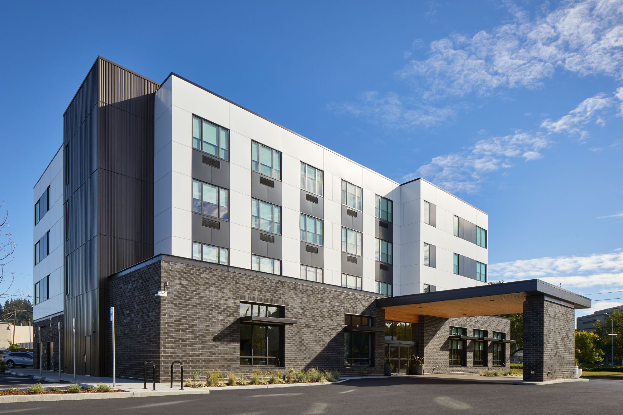 Side view of the Hayward Inn and drive thru entrance