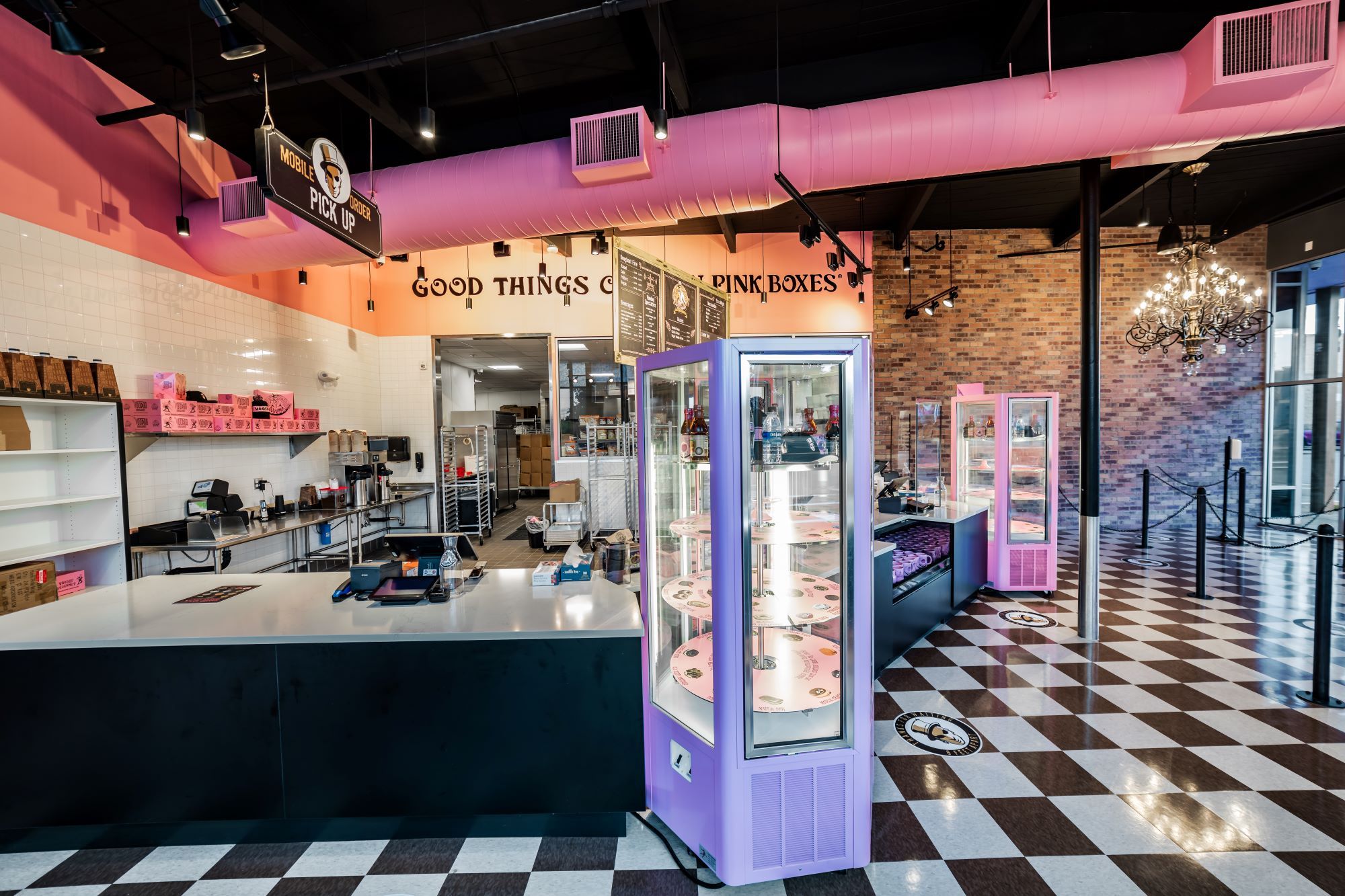 Voodoo doughnuts front counter at the Oak Grove, OR location