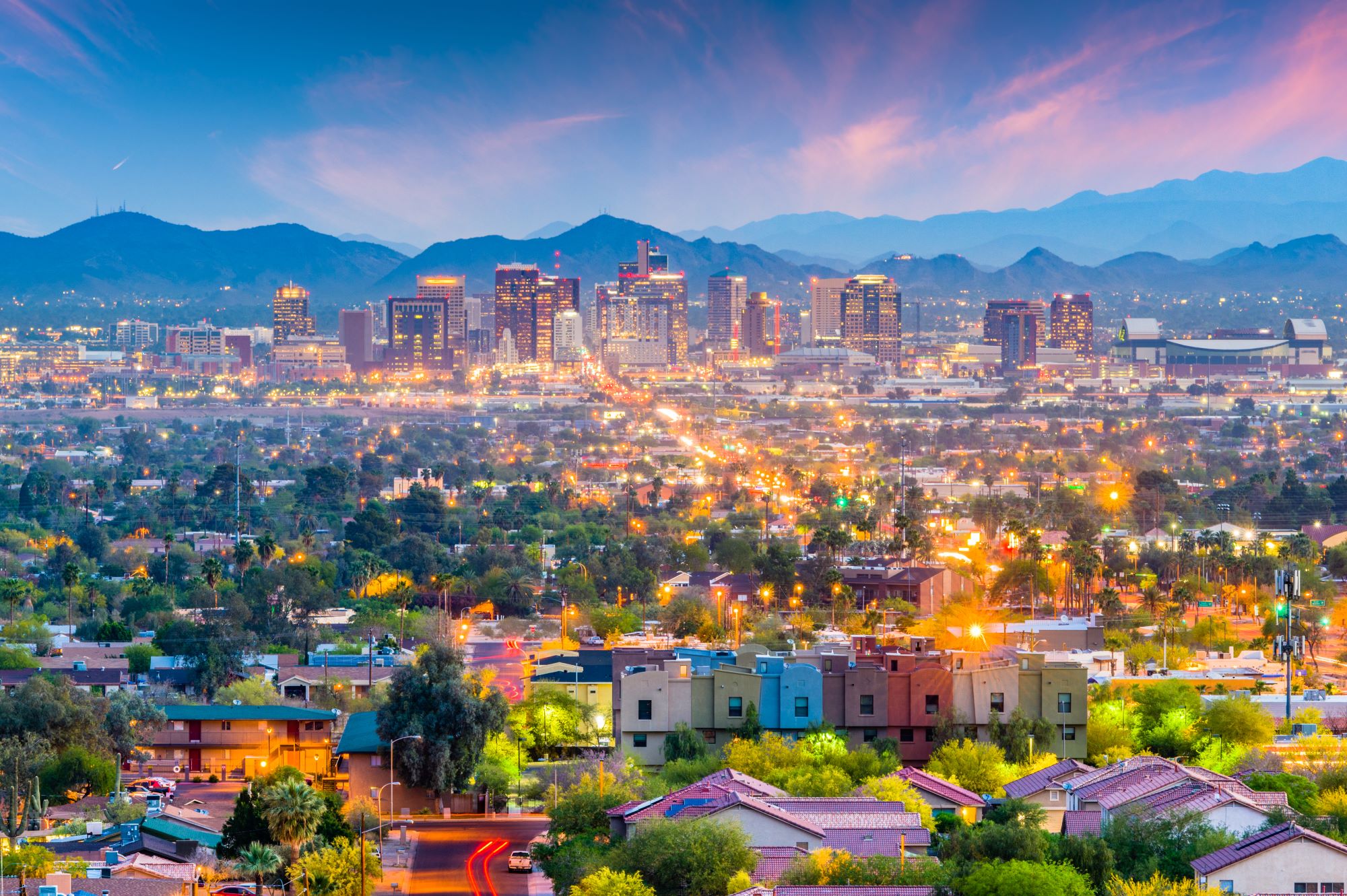 Colorful City scape view of Phoenix, AZ