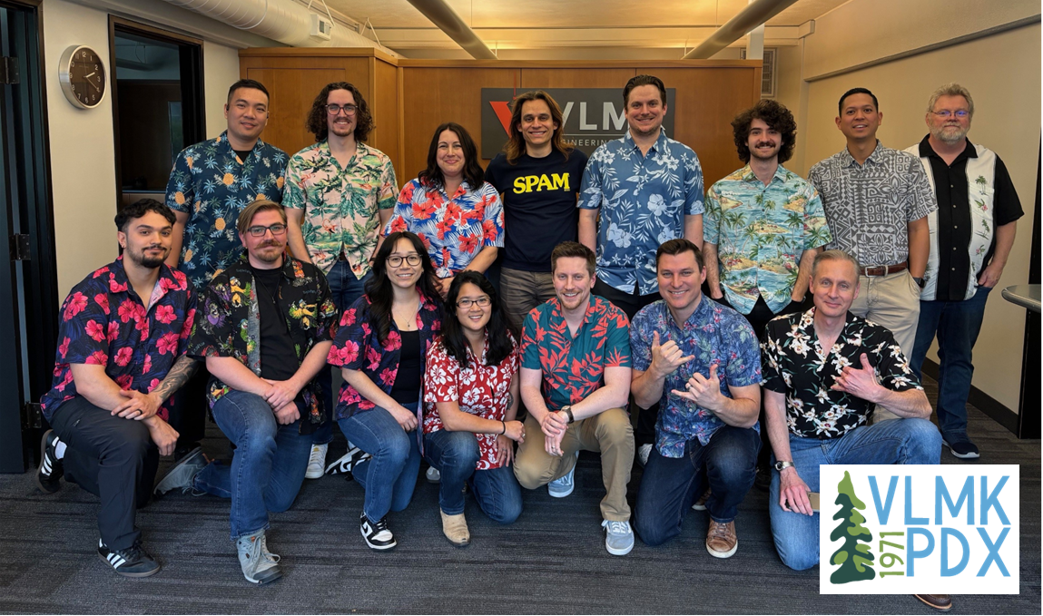 VLMK PDX staff wearing Hawaiian shirts for spirit day