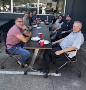 VLMK Staff eating lunch outside