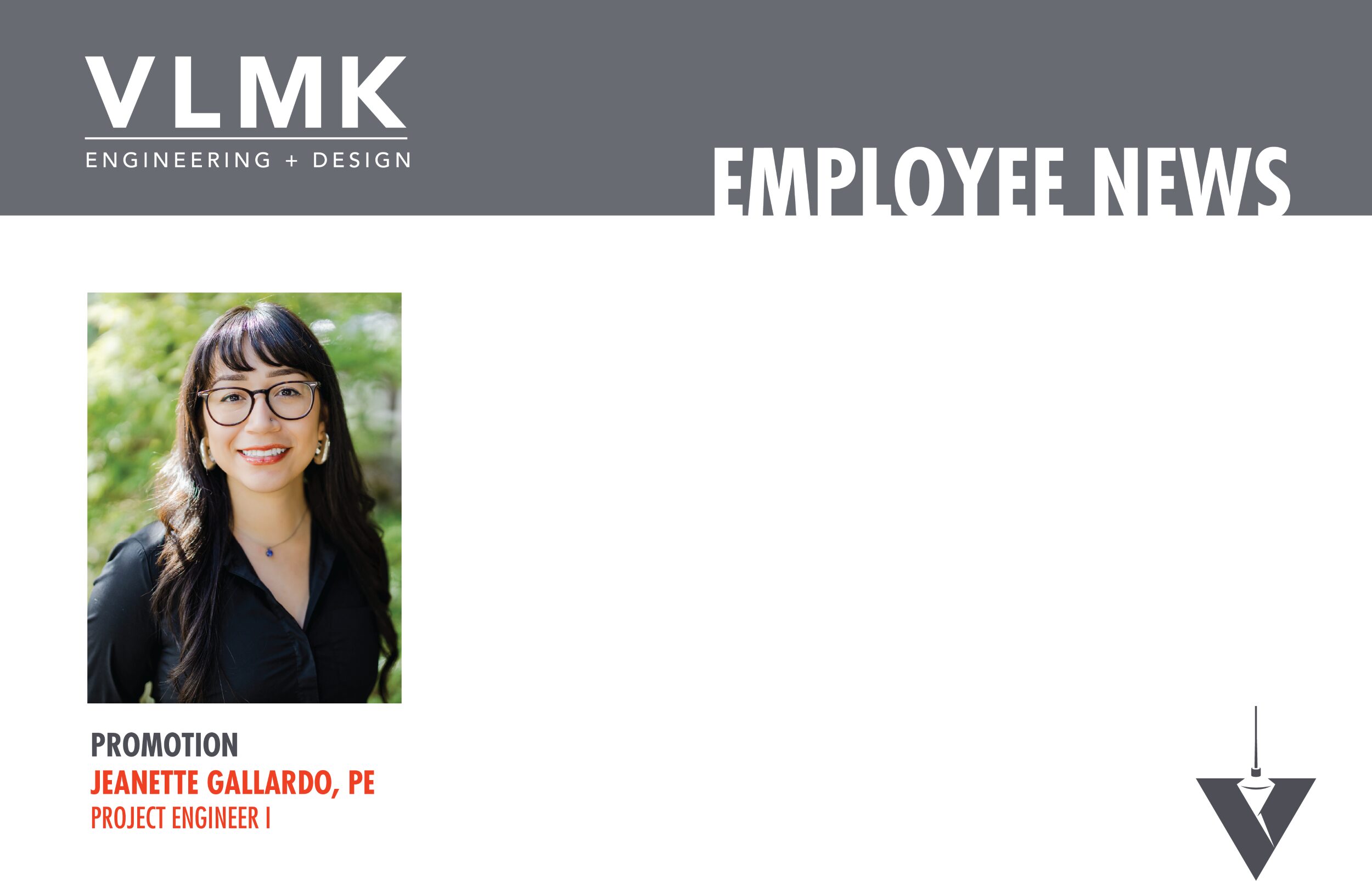 Employee news graphic with Jeanette Gallardo a new PE